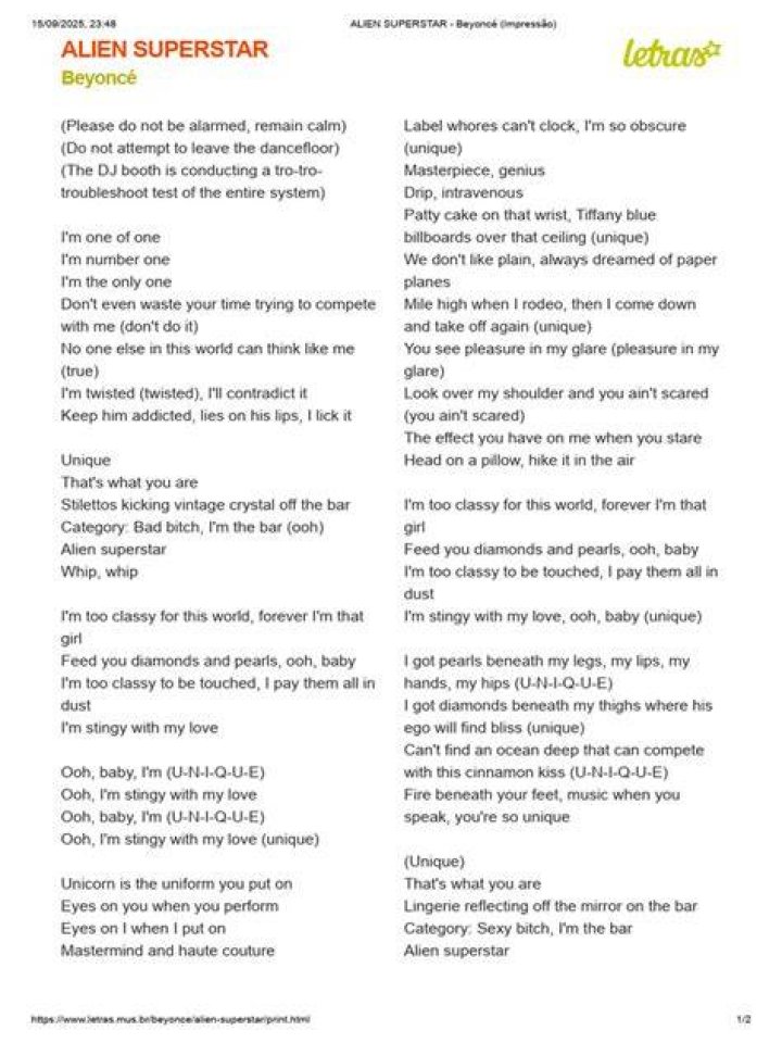 Beyoncé ALIEN SUPERSTAR Lyrics Spanish Translation