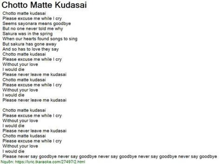Choto matte kudasai lyrics