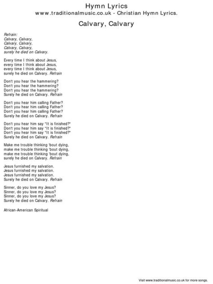 Died on calvary lyrics