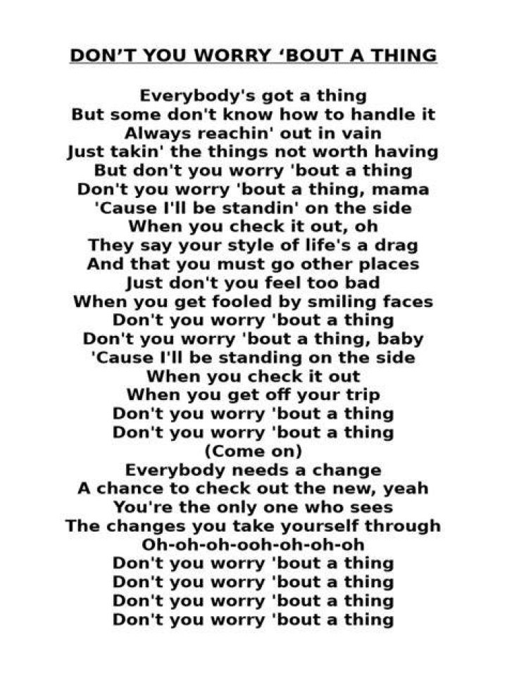 Dont you worry bout a thing lyrics