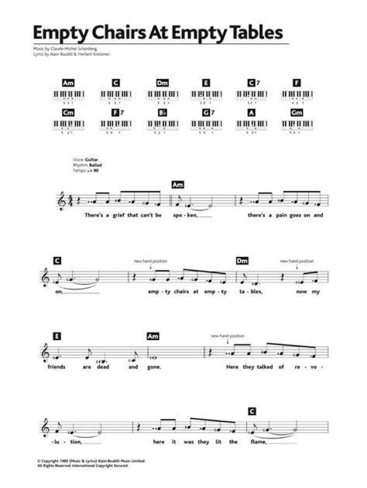 Empty chairs at empty tables lyrics