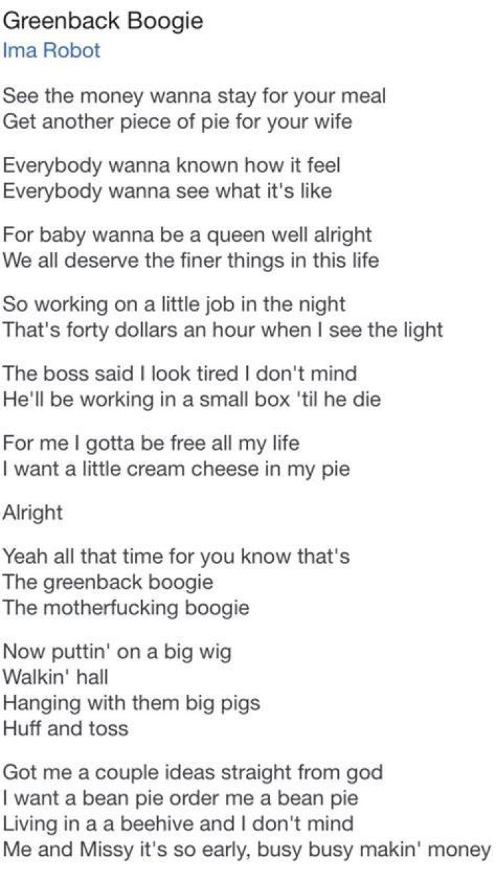 Greenback boogie version lyrics