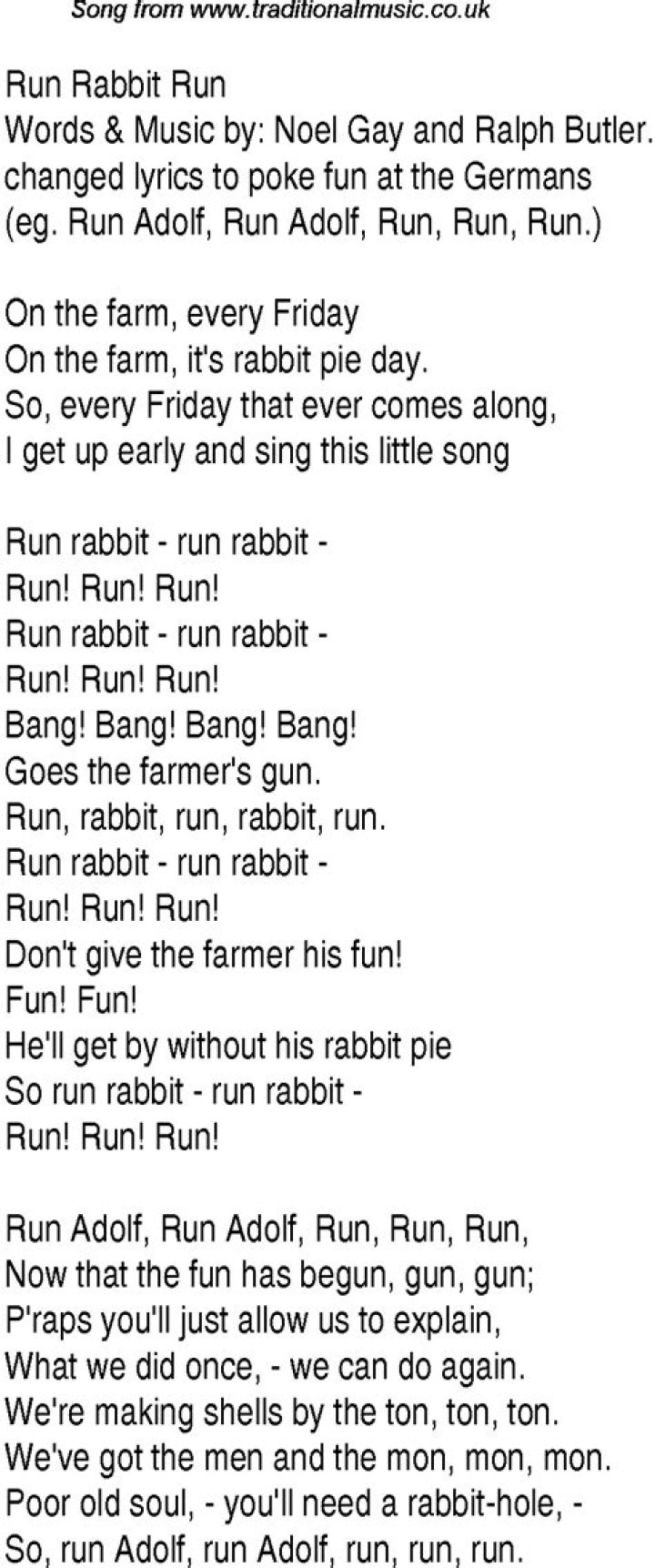 Run run little rabbit text lyrics