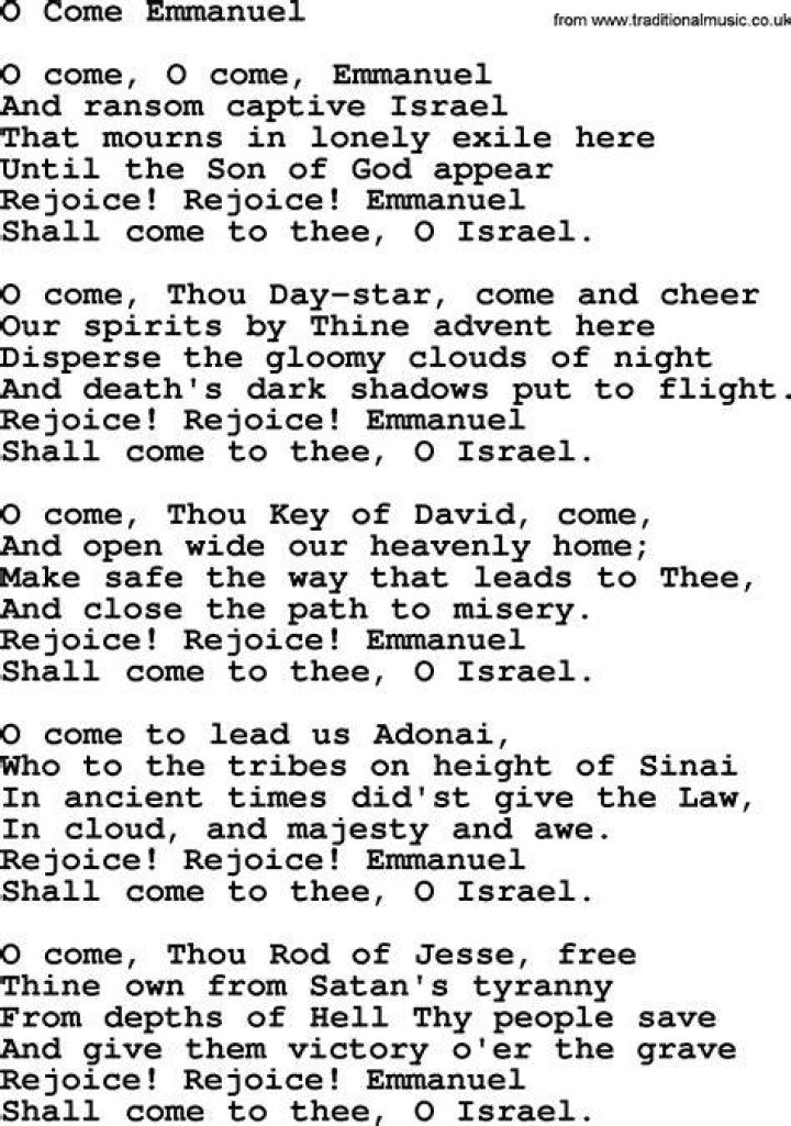Smith o come o come emmanuel lyrics