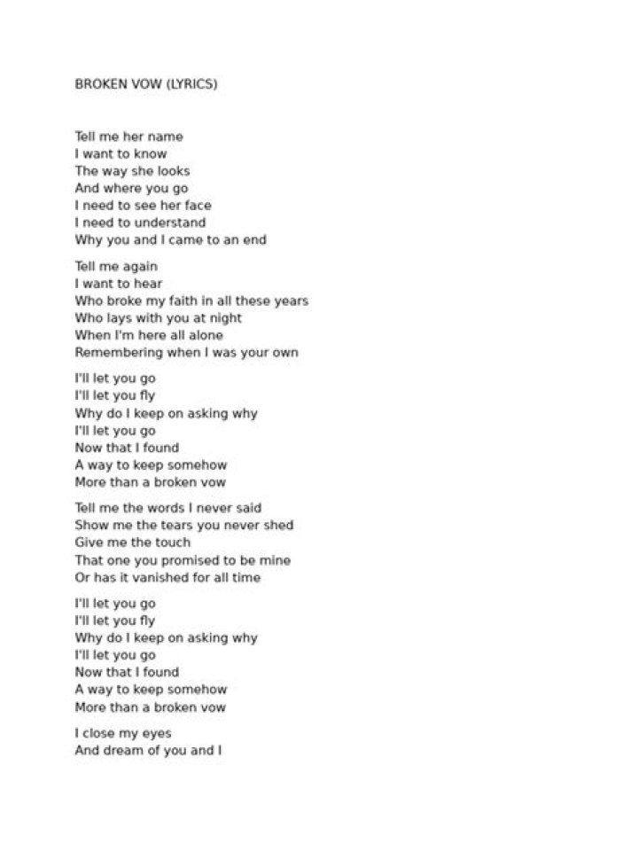The broken vow lyrics