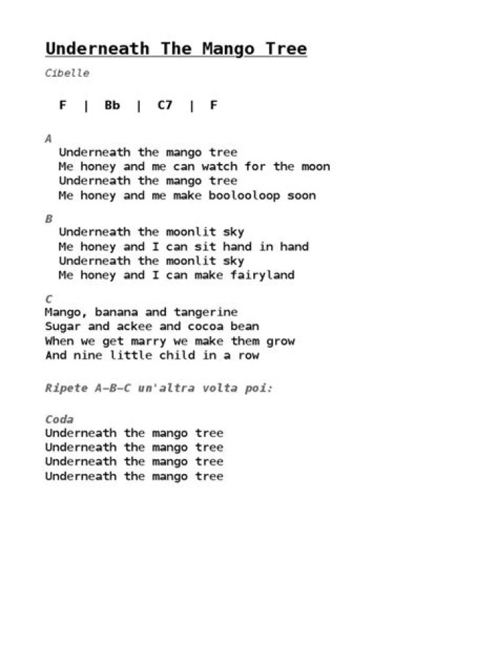 Under the mango tree lyrics