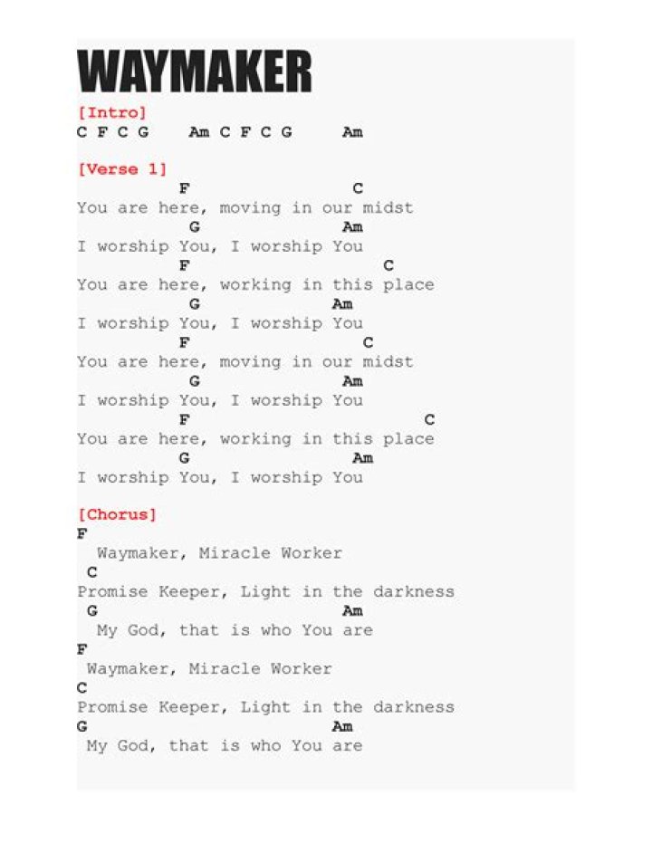 Way maker lyric lyrics
