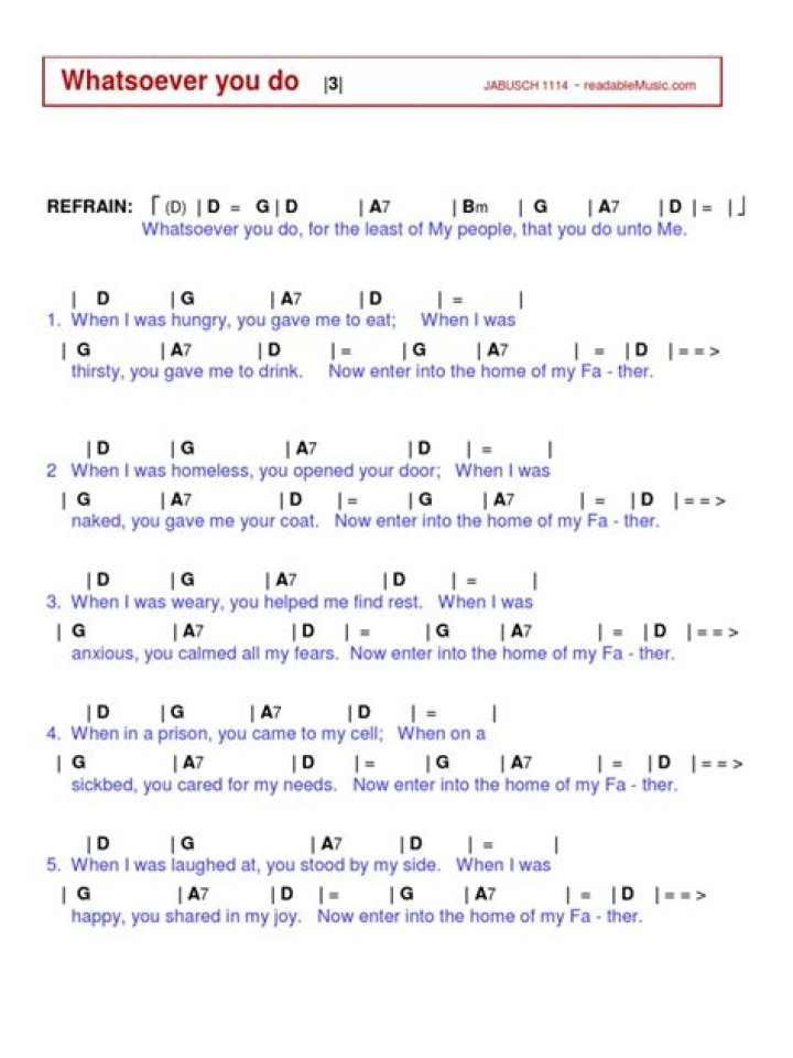 Whatsoever you do lyrics