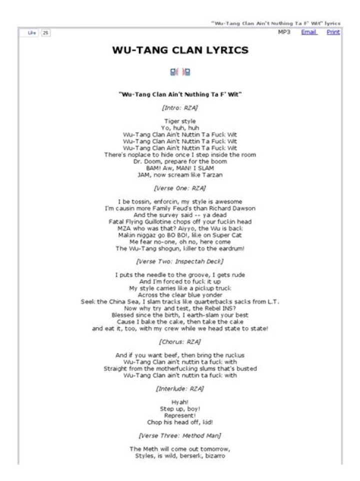 Woo tang wit it fast lyrics