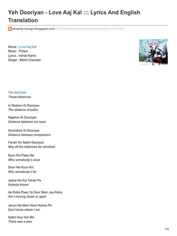 Yeh dooriyan lyrics